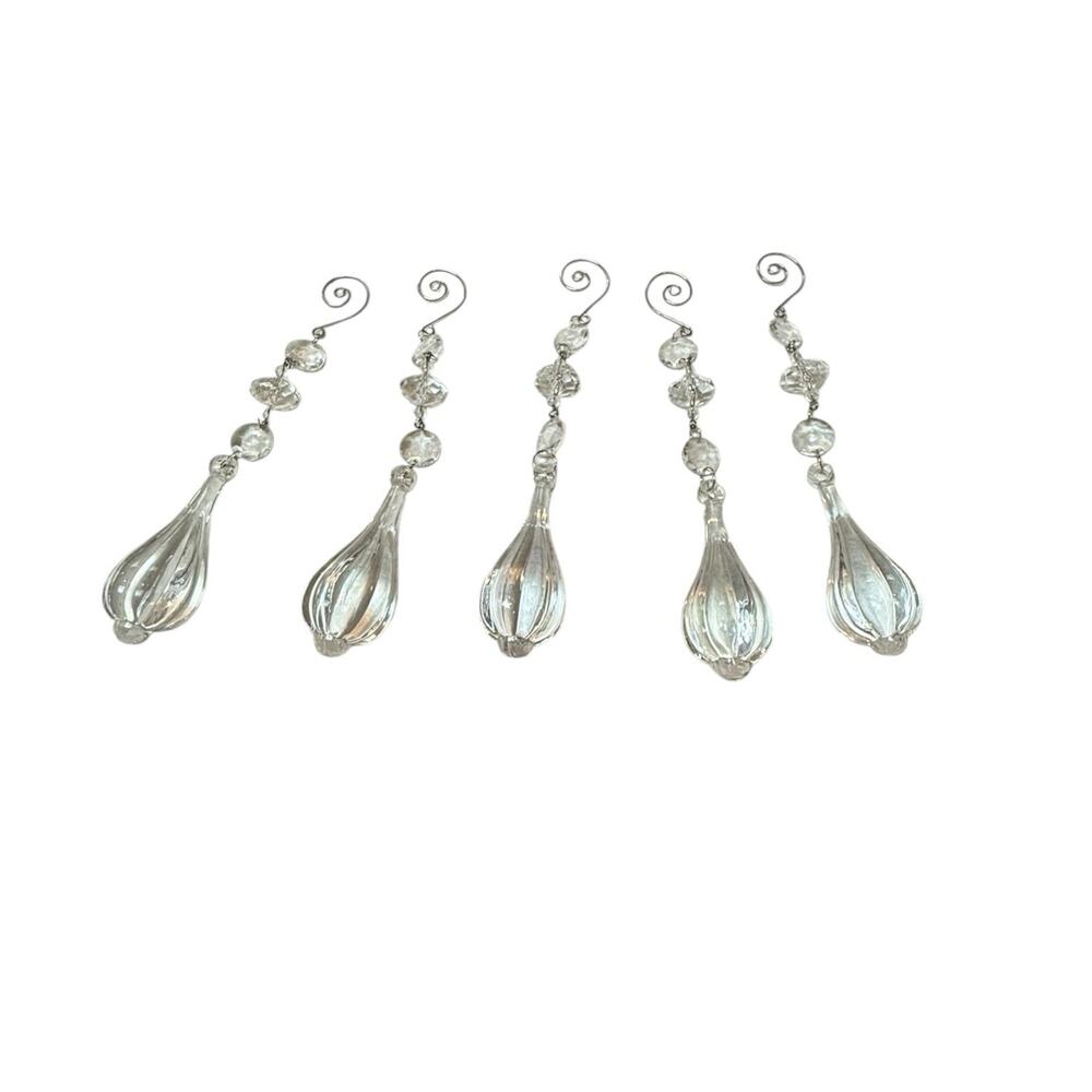Lot Of 5  VTG Clear  Acrylic 7" Drop Christmas Tree Ornaments EUC